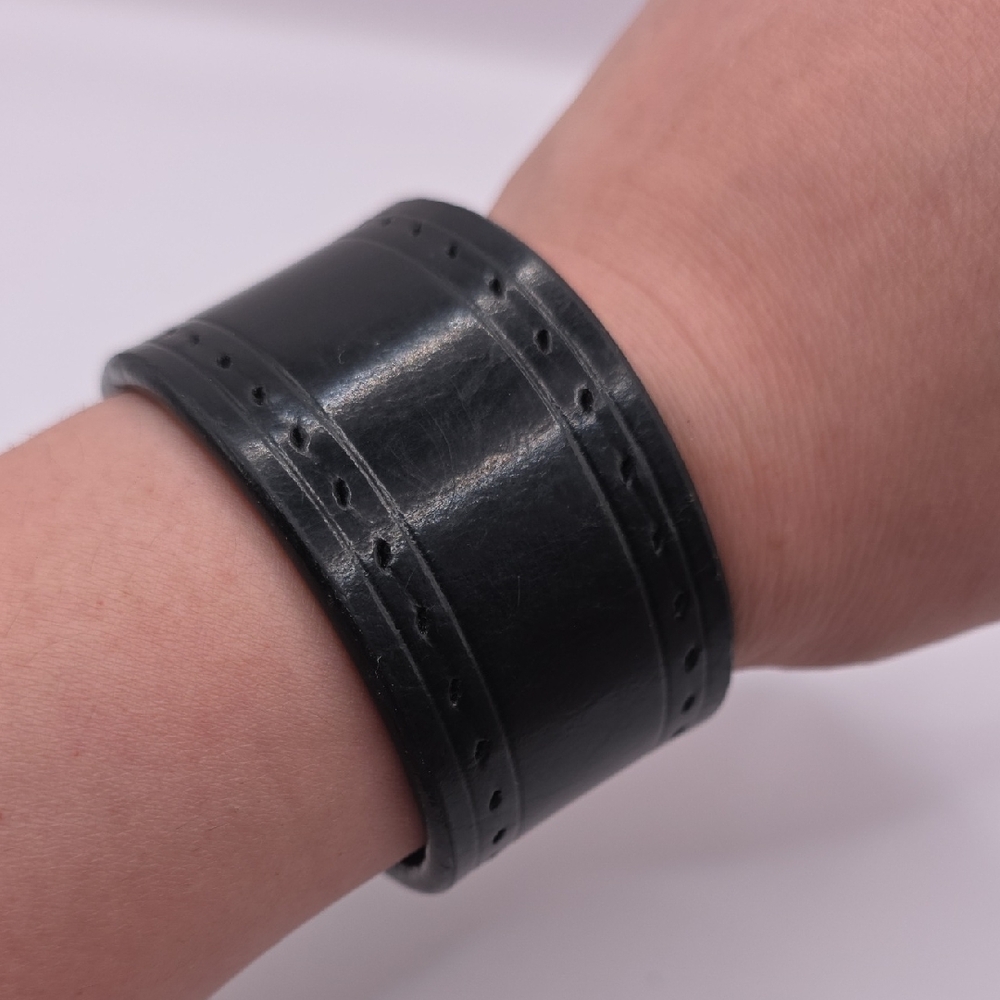 5/$25 Genuine Black Leather Wide Strap Bracelet